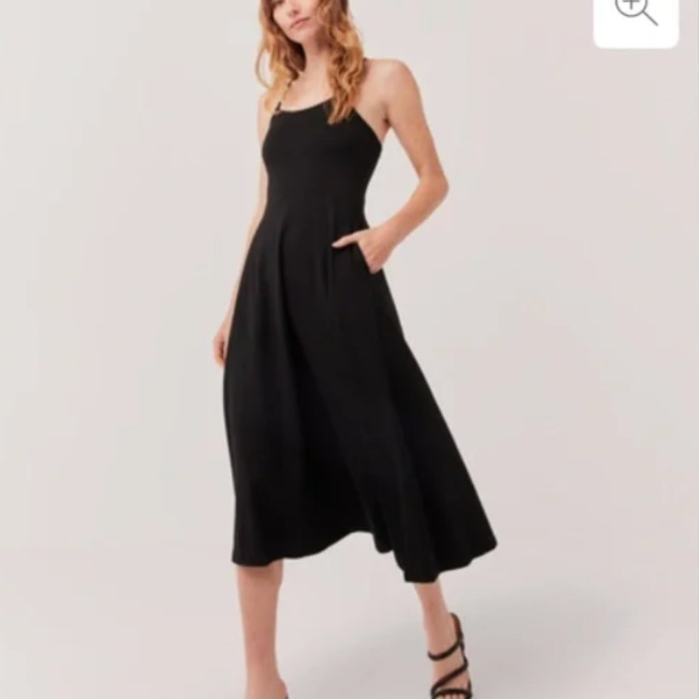 Pact Women’s Fit and Flare Midi Dress Size SM Pockets Organic Cotton ShelfBra